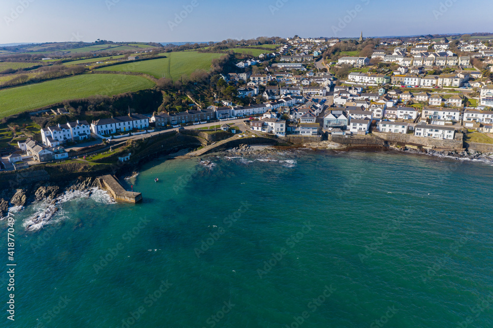 Aerial photograph of Portscatho, Roseland, Cornwall, England
