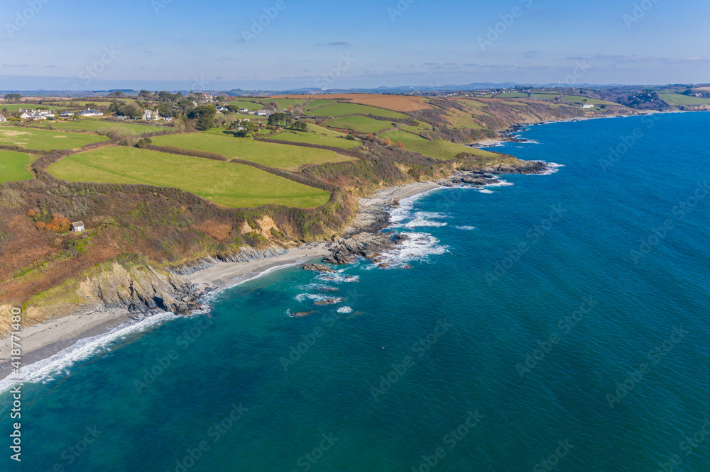 Aerial photograph of Porthbean , Roseland, Cornwall, England Aerial photograph of Porthbean , Roseland, Cornwall, England