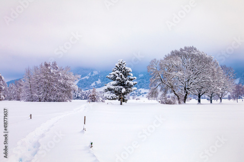 Allgäu - Winter - Burgberg - Häuser - Bäume - Schnee - Goymoos