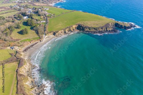 Aerial photograph of Porthcurnick , Roseland, Cornwall, England