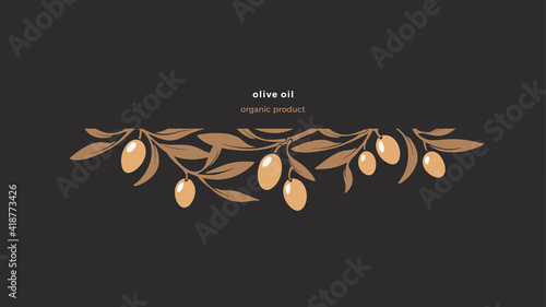 Olive ornate label, greek pattern Vector bio shape