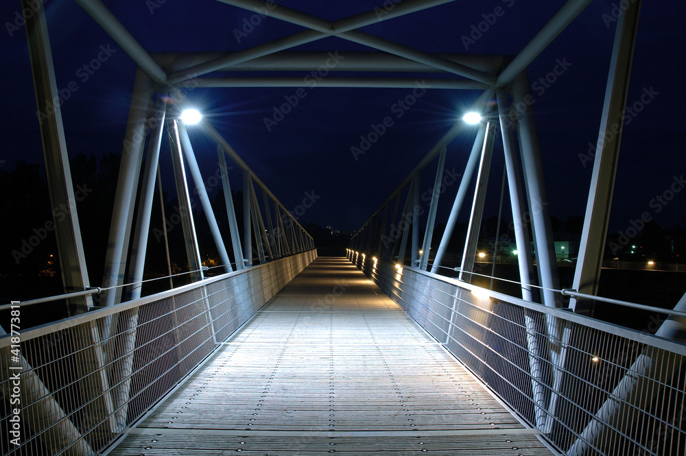 Steel bridge at night in ratisbona