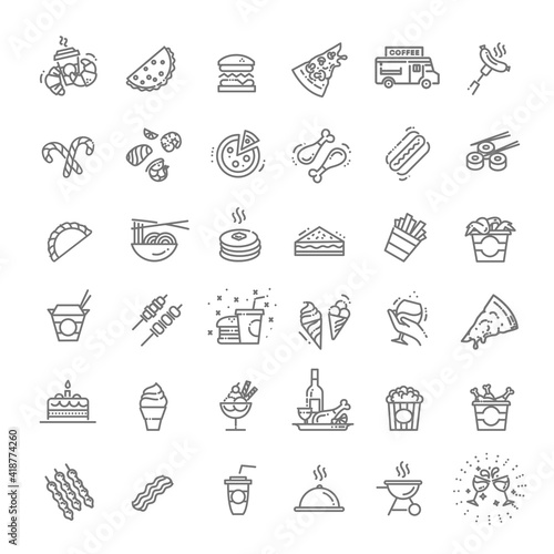 Food courts icons set. Outline set of food courts vector icons