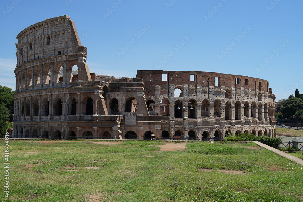 Ancient Roman amphitheater and gladiator arena Colosseum ruins, heart of Roman Empire, famous tourist landmark, guided tour concept, Rome, Italy