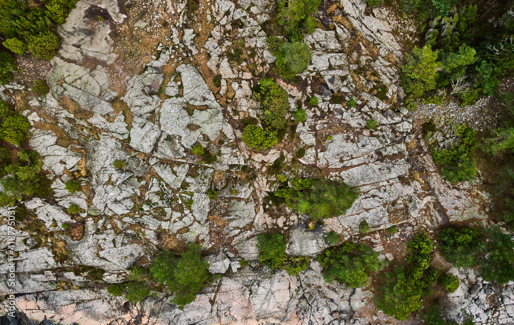 Aerial view of the rocky landscape in Finland in Autumn. Porkkalanniemi is a peninsula in the Gulf of Finland.