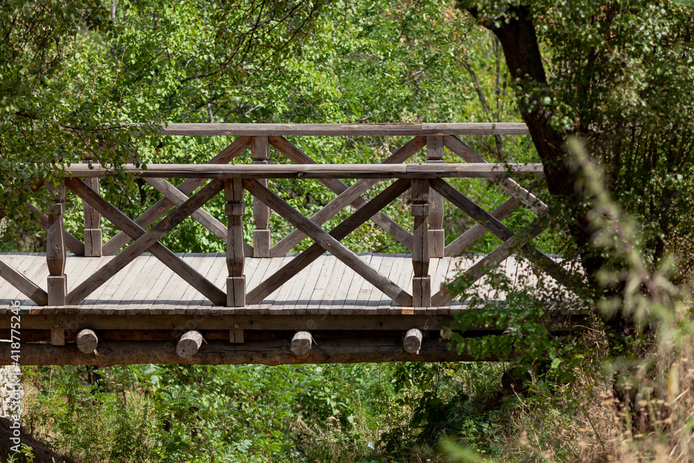 Fototapeta premium Wooden bridge over a deep ravine