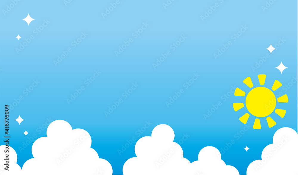 背景イメージ素材2_水色_キラキラ_太陽 春 夏 空 青空 バック 雲 横長 skyblue back summer image sky cloud and sun background 雲と背景分離可能 - obrazy, fototapety, plakaty 