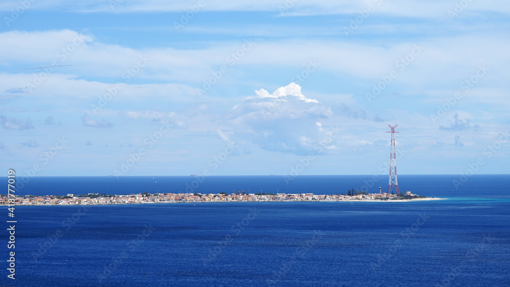 Torre Faro pylon electricity bridge in eastern tip of Sicily in Strait of Messina, Italy