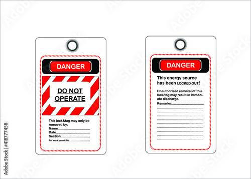 LOTO system. Lock tag locked safety danger lockout do not operate.
Lock out Tag out.
Lock energy.