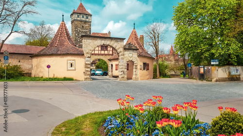 The medieval entrance gate to the town of Rothenburg ob der Tauber. Bavaria, Germany