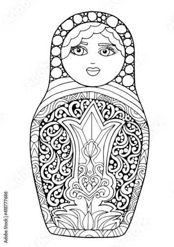 black and white isolated russian matrioshka  doll