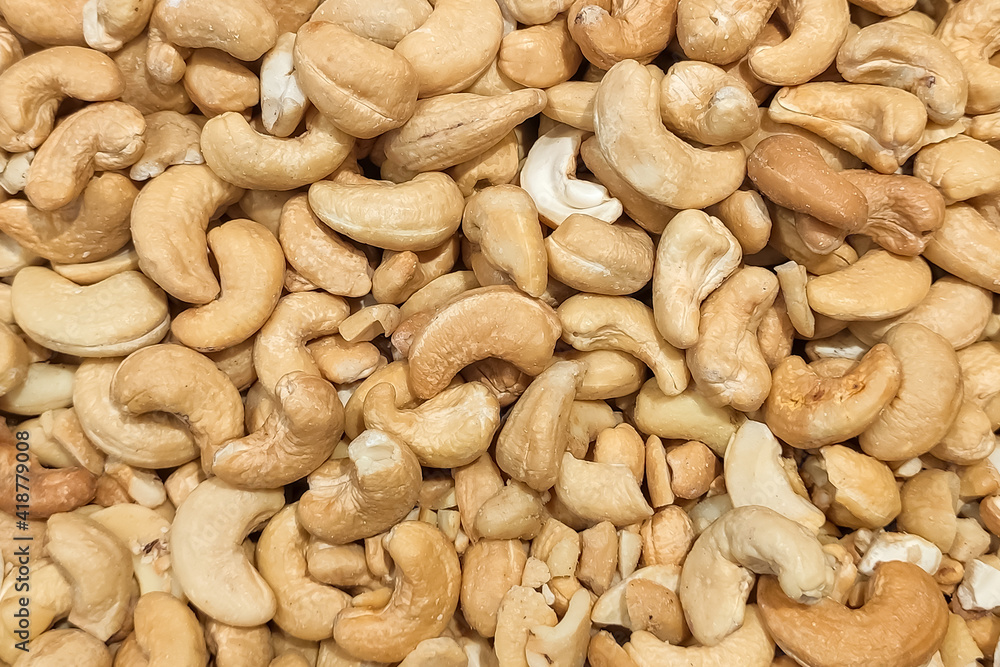 dried cashew nuts close-up. nut crumbs