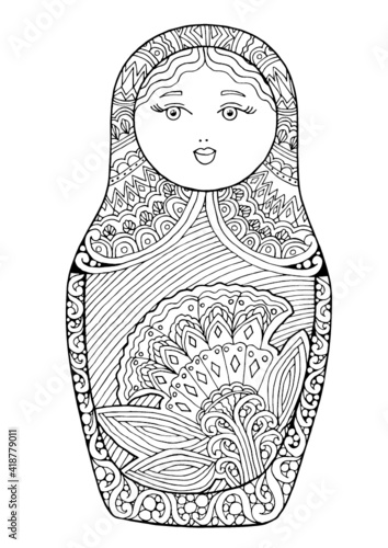 black and white isolated russian matrioshka  doll