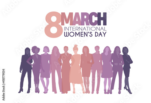 International Women's Day vector, group of beautiful women silhouette design
