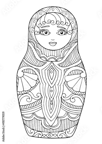 black and white isolated russian matrioshka  doll