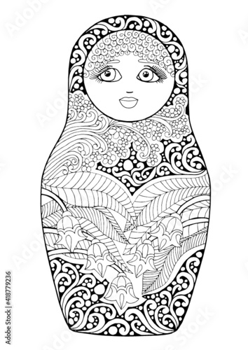 black and white isolated russian matrioshka  doll