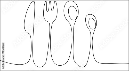 cultery tableware doodle one line outline simple
