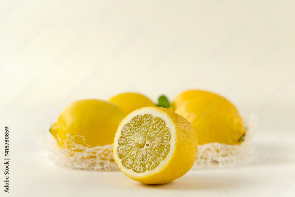 ripe citrus half lemon close-up on white background ripe citrus half lemon close-up on white background