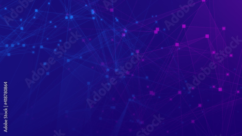 Abstract purple violet and blue polygon tech network with connect technology background. Abstract dots and lines texture background. 3d rendering. © Papapig
