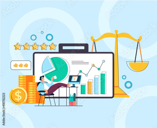 Broker service team analytical consultant advisor concept. Vector flat graphic design illustration

