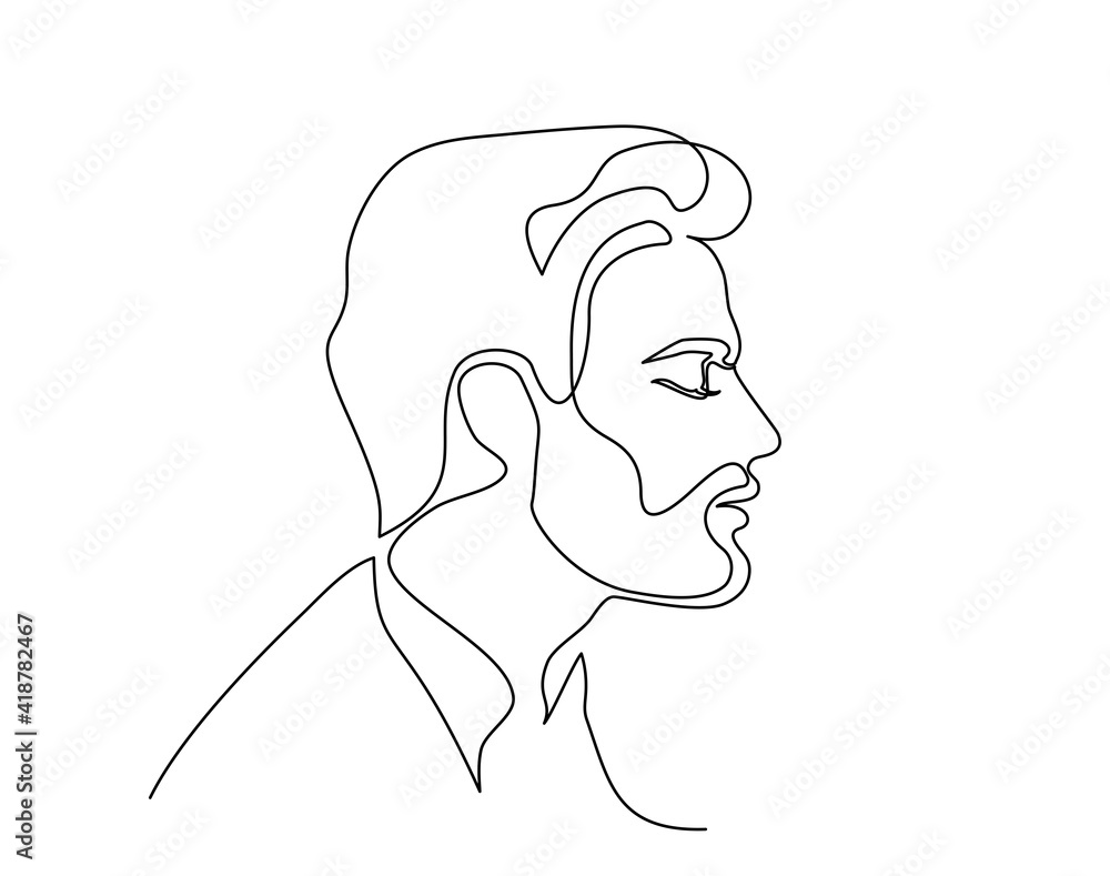 Modern portrait of man with beard in profile. One line drawing. Modern portrait of man with beard in profile. One line drawing.