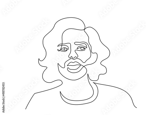 Modern portrait of man with beard in profile. One line drawing.
