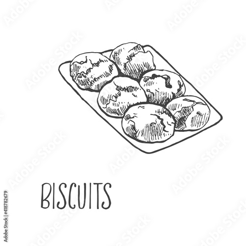 Hand drawn vector illustration of cookies, biscuits. Isolated pastry images for design, packaging, menu