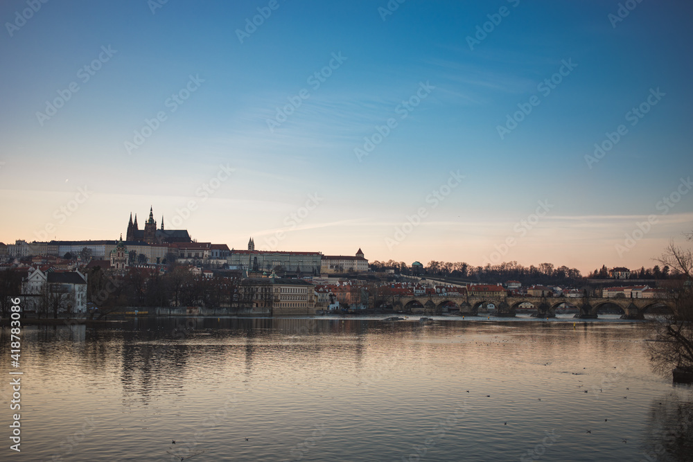 cityscape of prague castle mala strana and old town with charles bridge at dusk cityscape of prague castle mala strana and old town with charles bridge at dusk