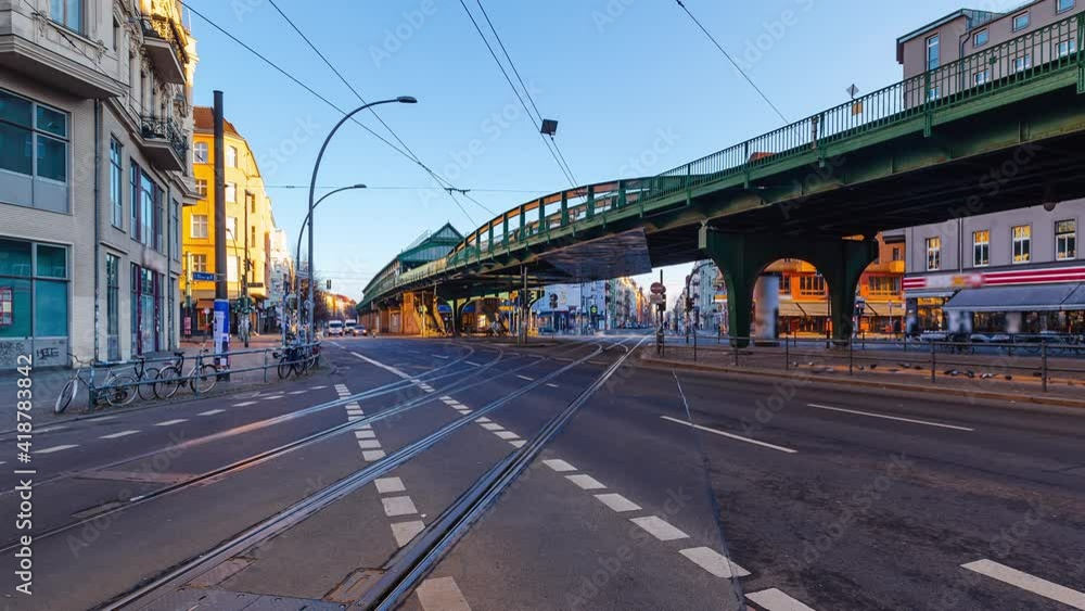 Day Time Lapse of Eberswalder Strasse with subway trams and cars Berlin, Germany Day Time Lapse of Eberswalder Strasse with subway trams and cars Berlin, Germany