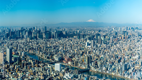 aerial view of Tokyo skylines and skyscrapers buildings. Taken from Skytree.