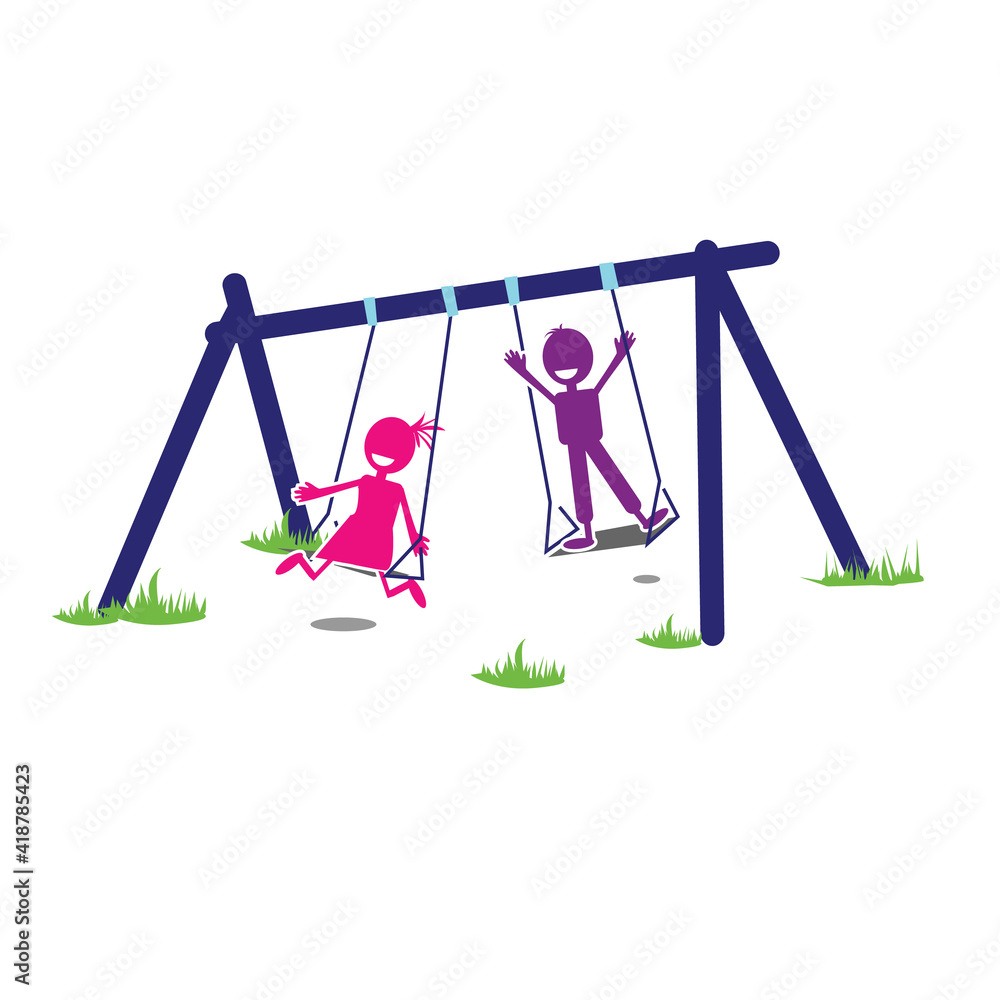 Happy kids playing swing on the playground Happy kids playing swing on the playground