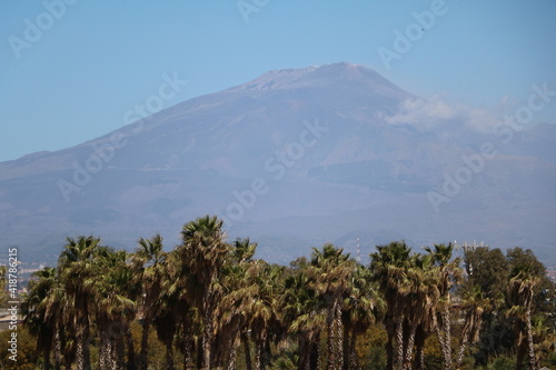 View to Volcano Etna in Catania, Sicily Italy