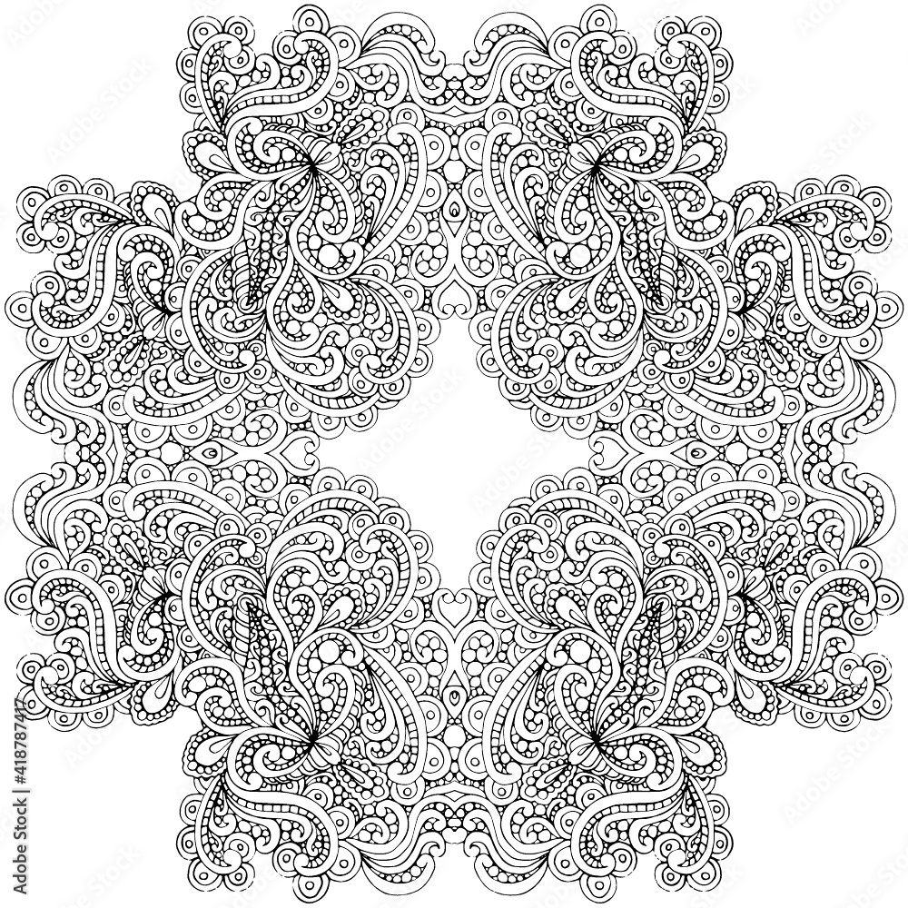 black and white unusual mandala, seamless pattern with elements, square black and white unusual mandala, seamless pattern with elements, square