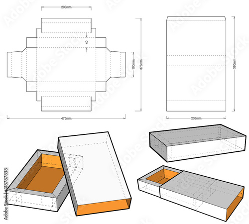 Chocolate Box and Die-cut Pattern. (Internal measurement 20x10x4cm). The .eps file is full scale and fully functional. Prepared for real cardboard production.