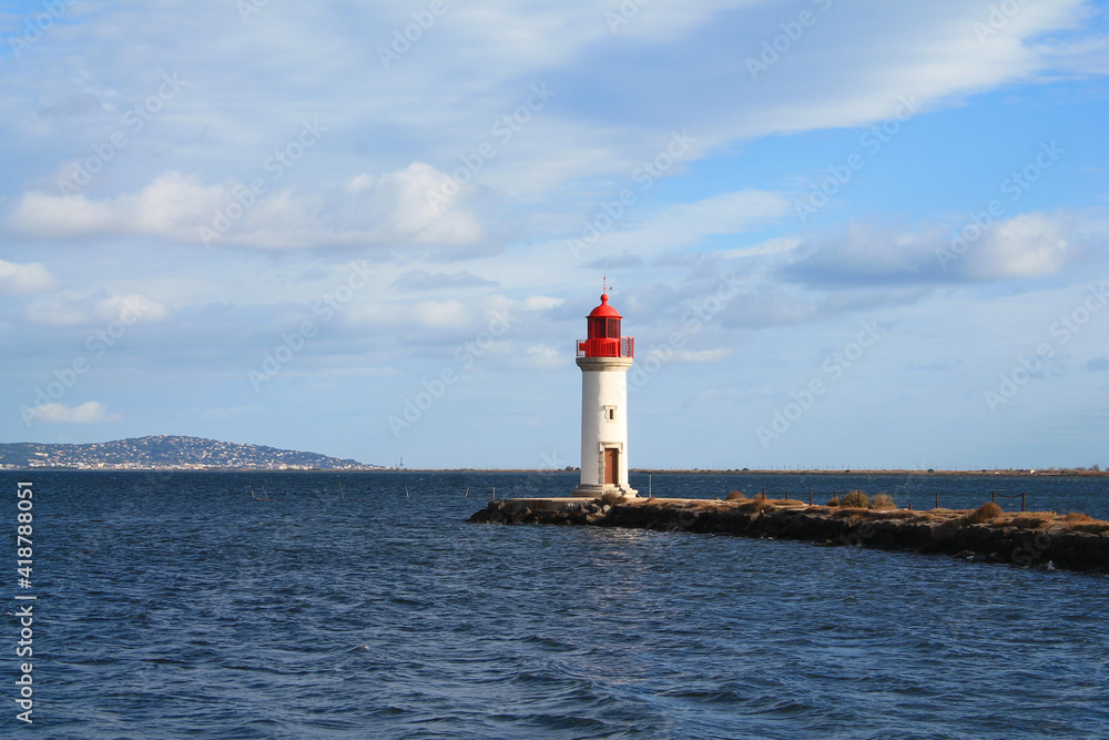 Onglous lighthouse in Marseillan, a seaside resort in the Herault department in southern France
