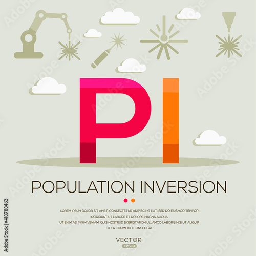 PI mean (population inversion) Laser acronyms ,letters and icons ,Vector illustration.

