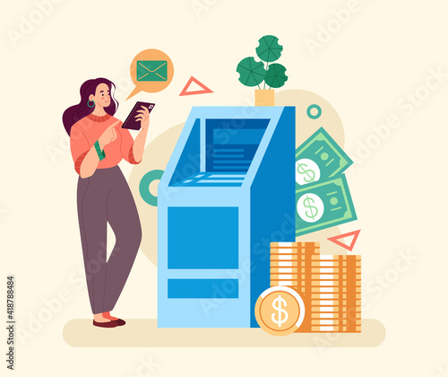 ATM transaction line concept. Vector simple modern style graphic design illusration