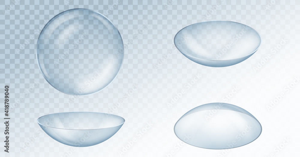 Realistic eye contact lenses on transparent background 3d top, side and front view Realistic eye contact lenses on transparent background 3d top, side and front view