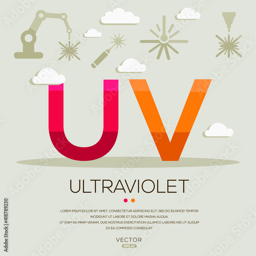 UV mean (ultraviolet) Laser acronyms ,letters and icons ,Vector illustration.
