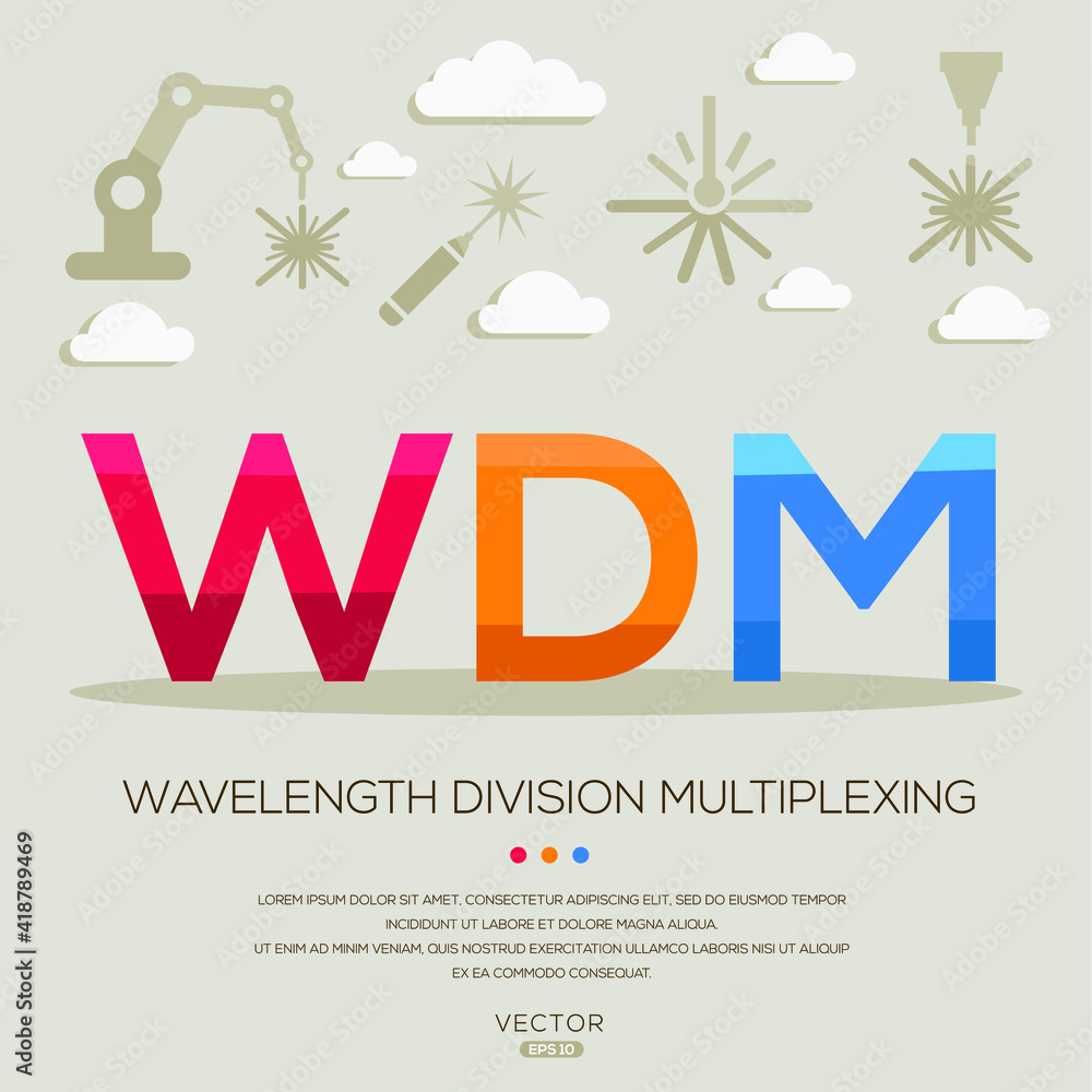 WDM mean (wavelength division multiplexing) Laser acronyms ,letters and icons ,Vector