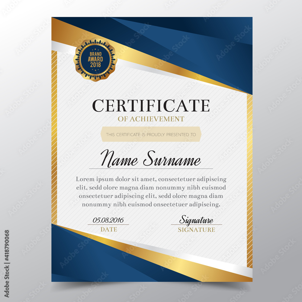 Obraz premium Certificate template with Luxury golden and blue elegant design, Diploma design graduation, award, success.Vector illustration.
