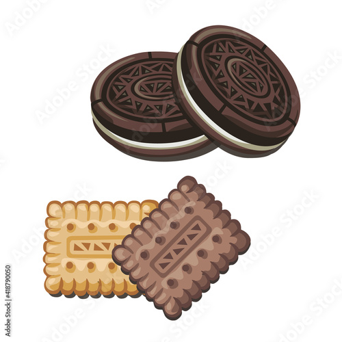 Oreos and crackers. Isolated. White background. Vector illustrations.

