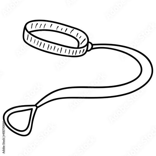 Dog collar and leash for animals.Lead for control and safety pets.Outline vector illustration.Doodle sketch style.