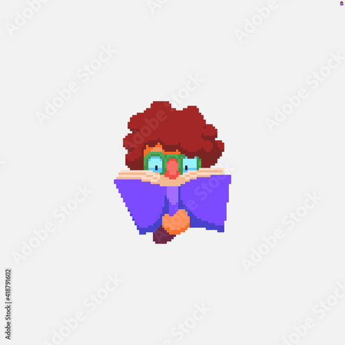 8-bit bookworm character