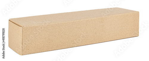 Closed long rectangle brown cardboard box isolated on a white background