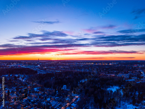 Colorful sunset over the city of Helsinki  Finland