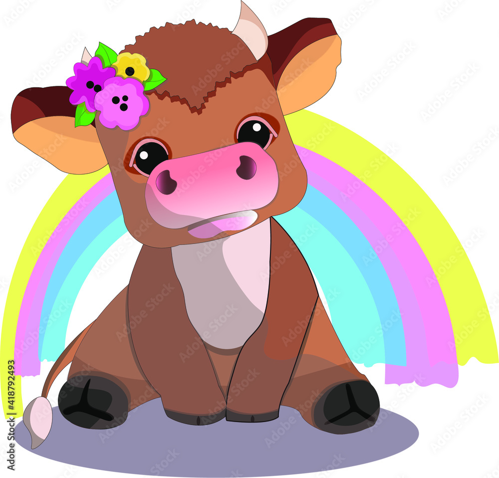 Little bull with rainbow on a white background.Vector ilustration. Little bull with rainbow on a white background.Vector ilustration.