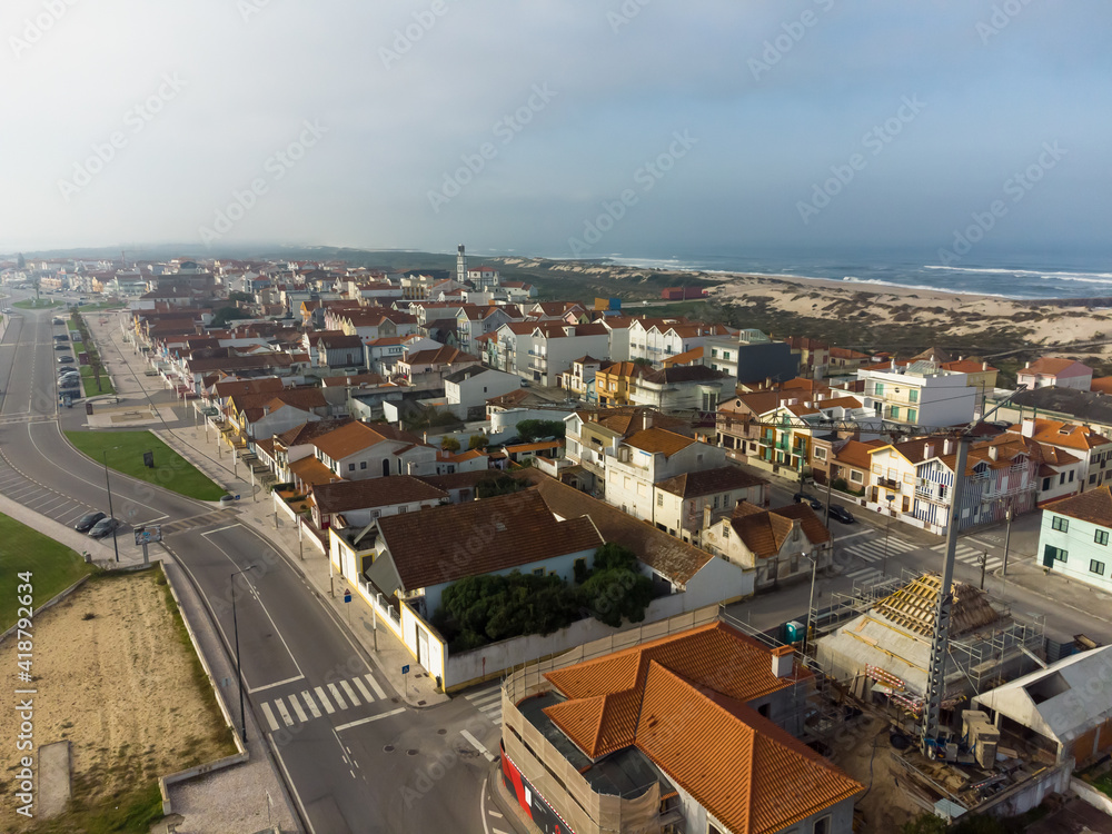 Drone view from Costa Nova do Prato in Portugal