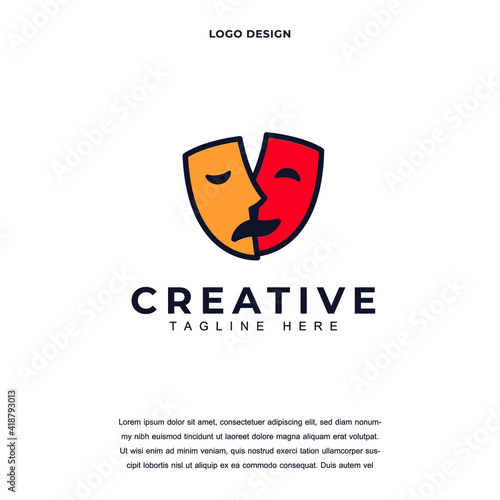 Creative theater mask icon logo design vector illustration. theater studio logo design color editable