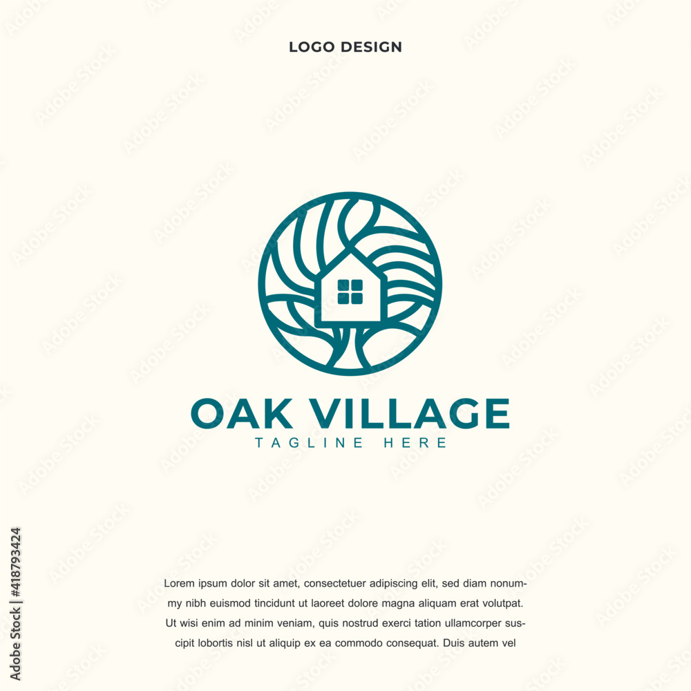 Obraz premium Creative Oak Resident Homes icon logo design vector illustration. oak tree and house logo design color editable